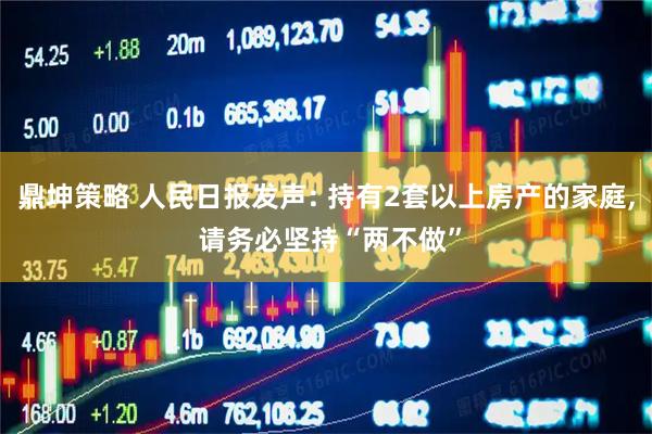 鼎坤策略 人民日报发声: 持有2套以上房产的家庭, 请务必坚持“两不做”